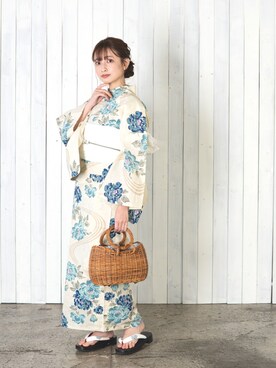 「アイテム（水着/着物・浴衣、ブルー系）」を使った、ゆかた館グレースさん（レディース・160cm）の夏コーディネート