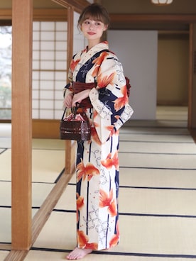 「アイテム（水着/着物・浴衣、ブルー系）」を使った、ゆかた館グレースさん（レディース・160cm）の夏コーディネート