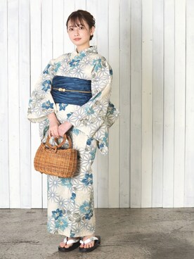 「アイテム（水着/着物・浴衣、ブルー系）」を使った、ゆかた館グレースさん（レディース・160cm）の夏コーディネート