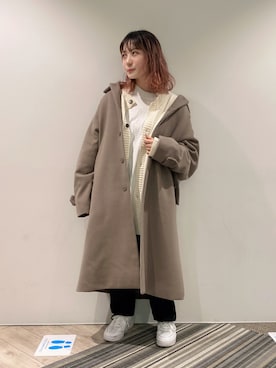 「JUNRED（ジュンレッド）のアイテム（ステンカラーコート）」を使った、NATSUさん（レディース・155cm）の冬コーディネート