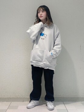 「JUNRED（ジュンレッド）のアイテム（パーカー）」を使った、NATSUさん（レディース・155cm）の春コーディネート