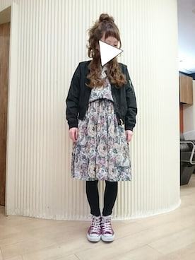 「ヘアアレンジ」｜「アイテム（MA-1）」を使った、ゆかさん（レディース・154cm）の冬コーディネート