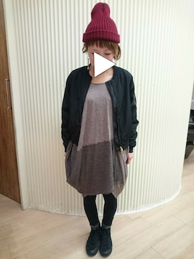 「ヘアアレンジ」｜「アイテム（MA-1）」を使った、ゆかさん（レディース・154cm）の秋コーディネート