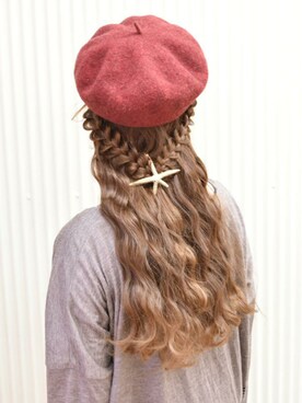 帽子を使った ハーフアップ の人気ファッションコーディネート 髪型 ロングヘアー Wear
