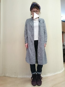 「アイテム（ブーツ、パープル系）」を使った、ゆかさん（レディース・154cm）の冬コーディネート