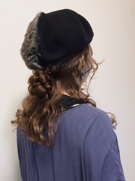 ハンチング/ベレー帽を使った「ハーフアップ」の人気ファッション