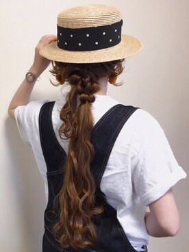 ハットを使った ポニーテール の人気ファッションコーディネート 髪型 スーパーロングヘアー Wear