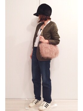 「DING（ディング）のアイテム（帽子）」を使った、a.megumiさん（レディース・160cm）の冬コーディネート