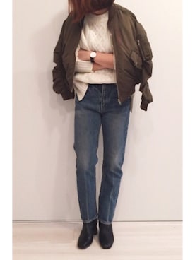 「TODAYFUL（トゥデイフル）のアイテム（MA-1）」を使った、a.megumiさん（レディース・160cm）の冬コーディネート
