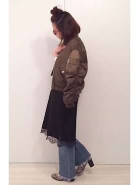 「TODAYFUL（トゥデイフル）のアイテム（MA-1）」を使った、a.megumiさん（レディース・160cm）の冬コーディネート