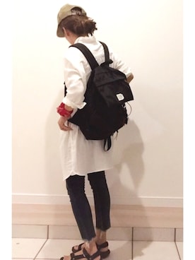 「Ungrid（アングリッド）のインディゴフレイドヘムストスリ（デニムパンツ）」を使った、a.megumiさん（レディース・160cm）の春コーディネート