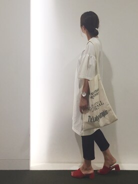 「TODAYFUL（トゥデイフル）のVintageトートバッグ（トートバッグ）」を使った、a.megumiさん（レディース・160cm）の夏コーディネート