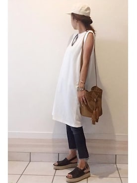 「Ungrid（アングリッド）のインディゴフレイドヘムストスリ（デニムパンツ）」を使った、a.megumiさん（レディース・160cm）の夏コーディネート