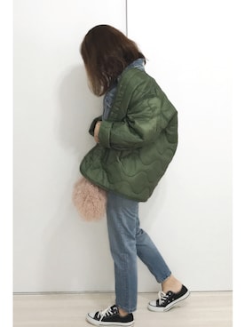 「M-65」｜「アイテム（ノーカラージャケット）」を使った、a.megumiさん（レディース・160cm）の秋コーディネート