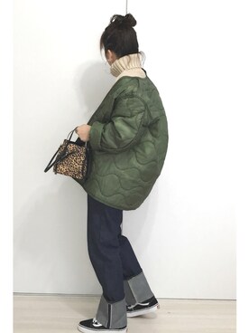 「ロールアップ」｜「アイテム（ノーカラージャケット）」を使った、a.megumiさん（レディース・160cm）の秋コーディネート
