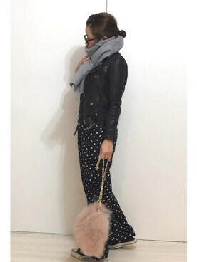 a.megumiさんの「◆【WEB限定】beautiful people シープレザーライダースジャケット」を使ったコーディネート