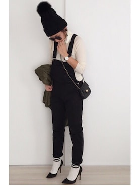 「PLAIN CLOTHING（プレーンクロージング）のアイテム（ニットキャップ/ビーニー）」を使った、a.megumiさん（レディース・160cm）の冬コーディネート