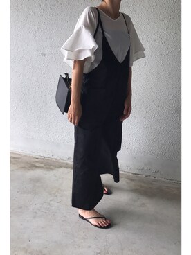 「袖ボリューム」｜「アイテム（つなぎ/オールインワン）」を使った、a.megumiさん（レディース・160cm）の夏コーディネート