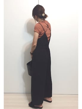 「Ameri（アメリ）のアイテム（サロペット/オーバーオール）」を使った、a.megumiさん（レディース・160cm）の夏コーディネート