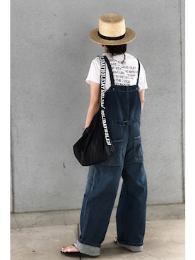 「Johnbull Private labo（ジョンブルプライベートラボ）のアイテム（サロペット/オーバーオール）」を使った、a.megumiさん（レディース・160cm）の夏コーディネート