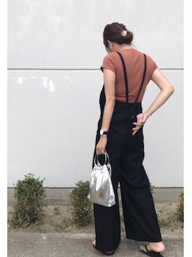 「テラコッタ」｜「アイテム（つなぎ/オールインワン）」を使った、a.megumiさん（レディース・160cm）の夏コーディネート