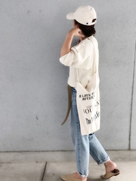 「MOUSSY（マウジー）のMV JW Tapered（デニムパンツ）」を使った、a.megumiさん（レディース・160cm）の夏コーディネート