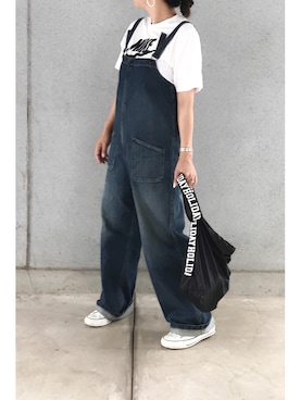 「Johnbull Private labo（ジョンブルプライベートラボ）のアイテム（サロペット/オーバーオール）」を使った、a.megumiさん（レディース・160cm）の夏コーディネート