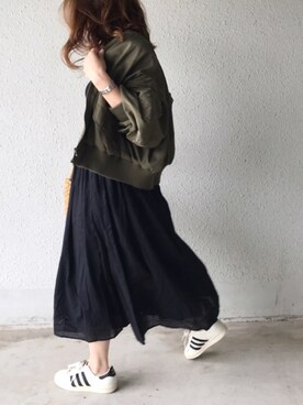 「JEANASIS（ジーナシス）のアイテム（MA-1）」を使った、a.megumiさん（レディース・160cm）の秋コーディネート