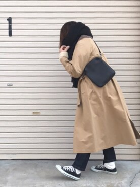 「ケーブルニット」｜「アイテム（トレンチコート）」を使った、a.megumiさん（レディース・160cm）の冬コーディネート