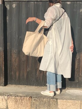 「無地党」｜「アイテム（シャツワンピース）」を使った、a.megumiさん（レディース・160cm）の春コーディネート