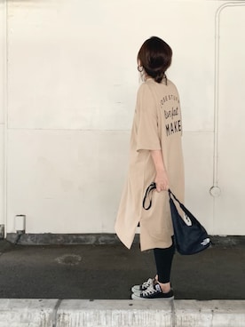 「レギンス」｜「アイテム（シャツワンピース、ベージュ系）」を使った、a.megumiさん（レディース・160cm）の夏コーディネート