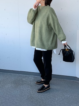 「GRL（グレイル）の2way巾着ショルダーバッグ（ショルダーバッグ）」を使った、a.megumiさん（レディース・160cm）の冬コーディネート