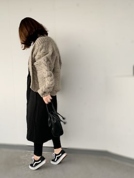 「GRL（グレイル）の2way巾着ショルダーバッグ（ショルダーバッグ）」を使った、a.megumiさん（レディース・160cm）の冬コーディネート