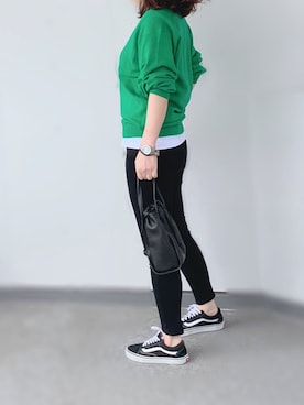 「GRL（グレイル）の2way巾着ショルダーバッグ（ショルダーバッグ）」を使った、a.megumiさん（レディース・160cm）の春コーディネート