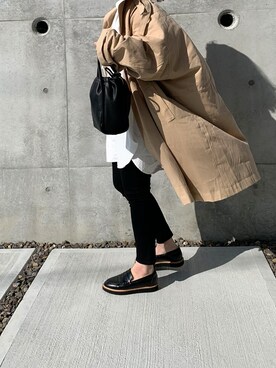 「GRL（グレイル）の2way巾着ショルダーバッグ（ショルダーバッグ）」を使った、a.megumiさん（レディース・160cm）の春コーディネート