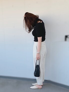 「GRL（グレイル）の2way巾着ショルダーバッグ（ショルダーバッグ）」を使った、a.megumiさん（レディース・160cm）の春コーディネート