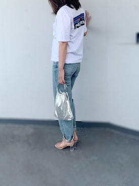 「MOUSSY（マウジー）のMV JW Tapered（デニムパンツ）」を使った、a.megumiさん（レディース・160cm）の夏コーディネート