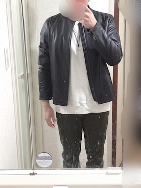 「PLST（プラステ）のアイテム（ライダースジャケット）」を使った、mhrさん（メンズ・178cm）の秋コーディネート