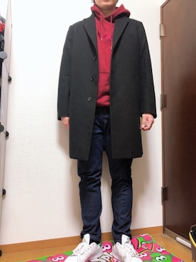 「Levi's」｜「アイテム（チェスターコート）」を使った、mhrさん（メンズ・178cm）の冬コーディネート