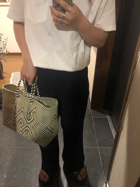 「BEAUTY&YOUTH UNITED ARROWS（ビューティーアンドユースユナイテッドアローズ）の【WEB限定】＜OJODEMEX＞カゴトートバッグ S（かごバッグ、グリーン系）」を使った、kyahoさん（レディース・150cm）の夏コーディネート