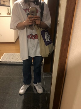 「GOOD ROCK SPEED（グッドロックスピード）の【GOOD ROCK SPEED グッドロックスピード】BETTY BOOP（Tシャツ/カットソー、ホワイト系）」を使った、kyahoさん（レディース・150cm）の秋コーディネート