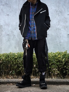 「タータンチェック」｜友枝 秀太さん（メンズ・168cm）の冬コーディネート