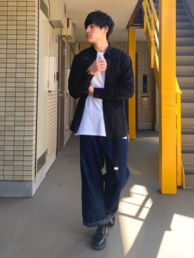 「UNIQLO（ユニクロ）のフランネルシャツ（長袖）（シャツ/ブラウス）」を使った、Yukiさん（メンズ・171cm）の春コーディネート