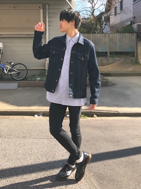 「アイテム（デニムジャケット）」を使った、みやーきさん（メンズ・171cm・20代）の春コーディネート