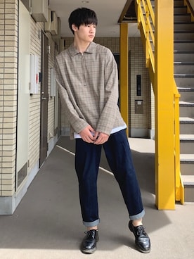 「チェックシャツ」｜「アイテム（タンクトップ）」を使った、みやーきさん（メンズ・170cm・20代）の夏コーディネート