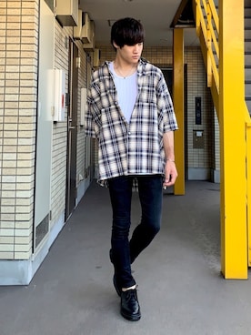 「チェックシャツ」｜「アイテム（タンクトップ）」を使った、みやーきさん（メンズ・171cm・20代）の夏コーディネート