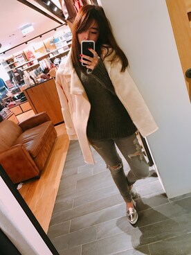 「roots（ルーツ）のアイテム（パンツ）」を使った、Kuo Kuoさん（レディース・160cm）の冬コーディネート