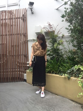 「Moname（モナーム）のアイテム（トップス）」を使った、Arrさん（レディース・156cm）の夏コーディネート