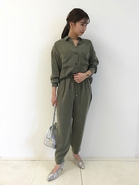 「アイテム（ボディバッグ/ウエストポーチ、シルバー系）」を使った、harukaさん（レディース・156cm）の夏コーディネート