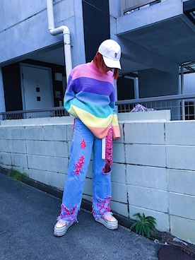 「UNIF」｜「アイテム（ニット/セーター）」を使った、ヤマダナツコさん（レディース・167cm）の冬コーディネート